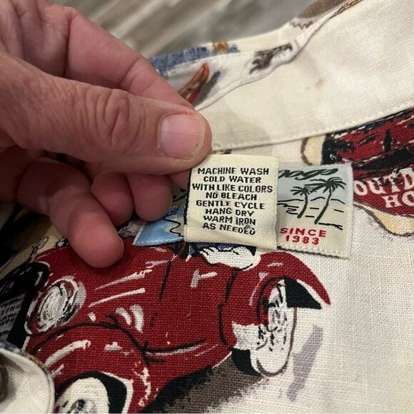 Vintage Big Dogs Linen All Over Print Button Down Shirt Small/Medium Travel Y2K - Picture 5 of 11